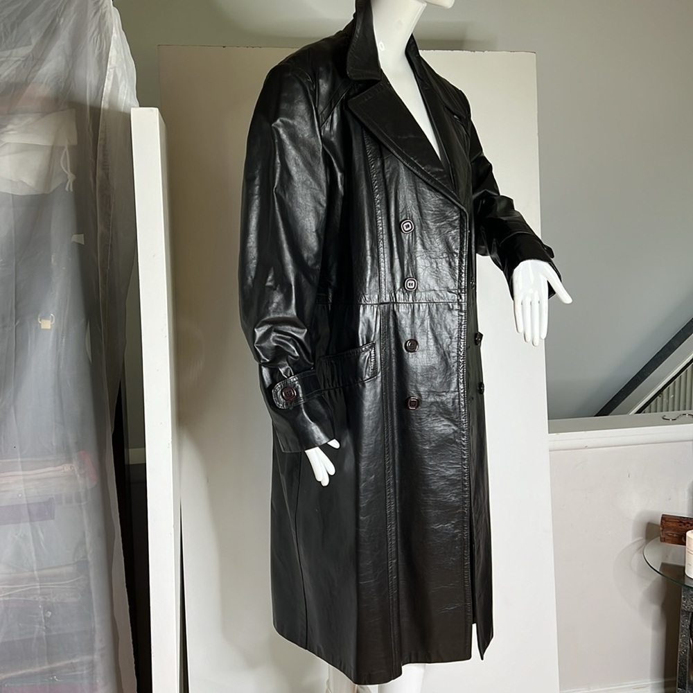 Men’s Casa Nova Sz 44 Black Brown Vintage Leather Trench Coat